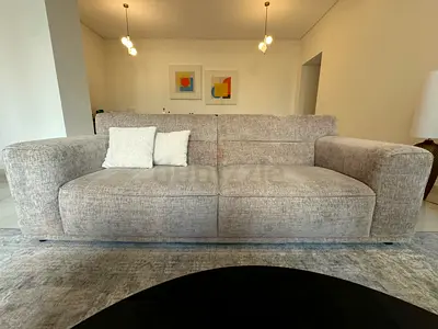 Large 3-Seater Grey Fabric Sofa in Excellent Condition (W230cm x D98cm)