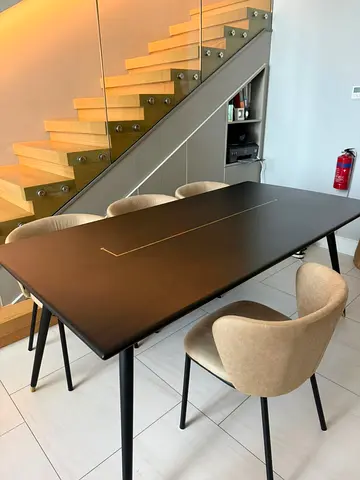 Luxury Modern Black Dining Table with gold inlays with Tapered Legs / Made for Tribe by Indigo