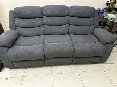 Comfortable 3-Seater Grey Fabric Reclining Sofa - Good Condition