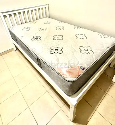 White Twin Bed Frame(Homecentre) with Mattress - Good Condition