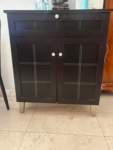 Dark Wood Small Cabinet with Two Doors and Drawer