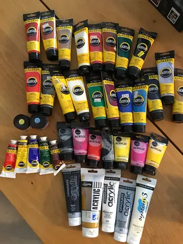 Large Lot of Acrylic Paint Tubes - Assorted Colors (Used/Unused)