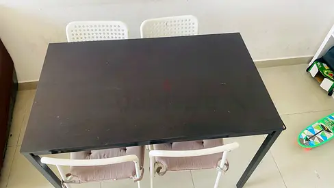 Used 4-Seater Dark Wood Dining Table with 4 Chairs Ikea