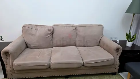 Beige 3-Seater Sofa and single sofa with Nailhead Trim - Good Condition