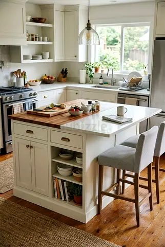 Solid Wood Kitchen Island with Storage and Seating