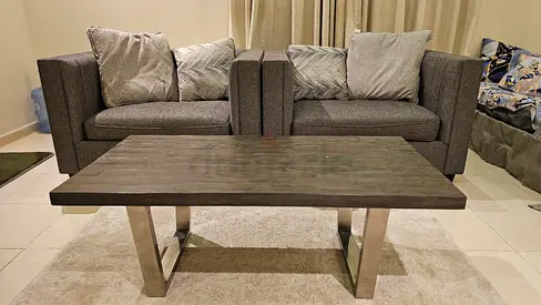 Sofa and Solid Wood Coffee Table with Metal Legs - Modern Homesrus, porter app from 20 aed transport