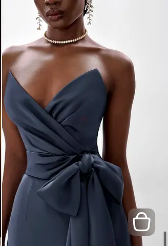 Elegant Charcoal     Dark teal blue  Strapless Evening Gown with Bow Detail LN FAMILY