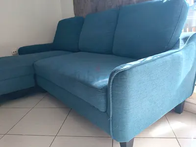 Blue L-shaped Fabric Sofa - 3-Seater with Chaise