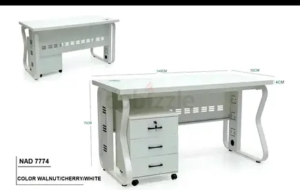 White Modern Office Desk with 3-Drawer Mobile Pedestal (140cm)