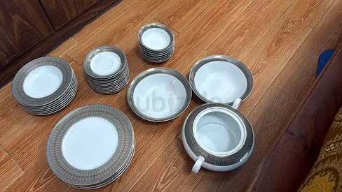 Vintage Fine China Tea Set – 24 Pieces – White  Silver