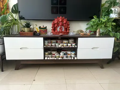 TV Cabinet - Dark brown frames with White Drawers