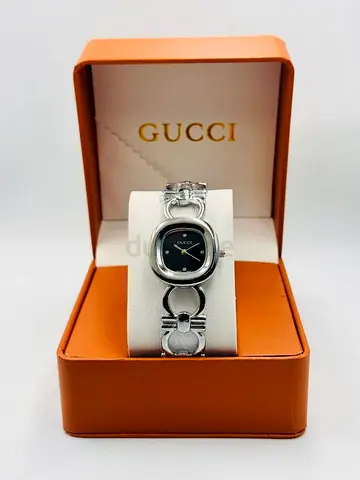 Gucci Ladies Stainless Steel Bracelet Watch - Black Dial
