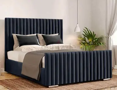 Modern Velvet Upholstered King Bed with Channel Tufting