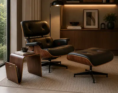 Eames Lounge Chair with Ottoman and Side Table from Object Of Design