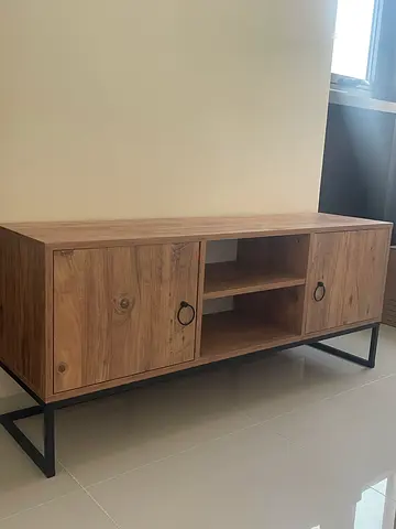 Wooden TV table with metal framing