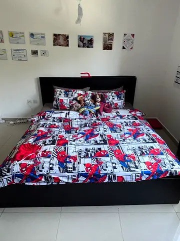 King size Bed Frame with Spiderman Bedding (Good Condition) and mattress