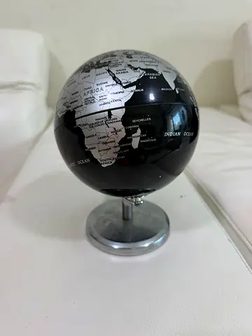 Small Decorative Black  Silver Globe on Metal Stand
