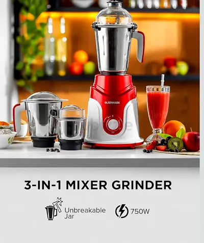 Olsenmark heavy duty 3-in-1 Mixer Grinder 750W with Unbreakable Jar - Red