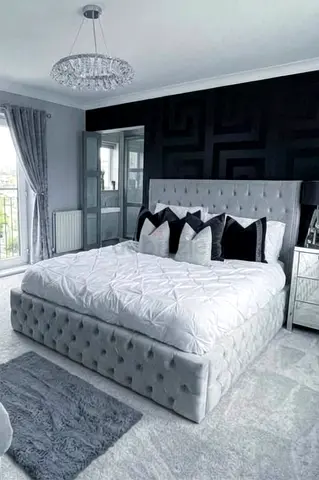 Modern Tufted King Size Bed with High Headboard