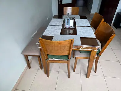Wooden 4-Seater Dining Table with Bench and 4 Chairs - Good Condition