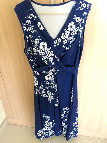 Navy Blue Floral Wrap Dress - Size medium