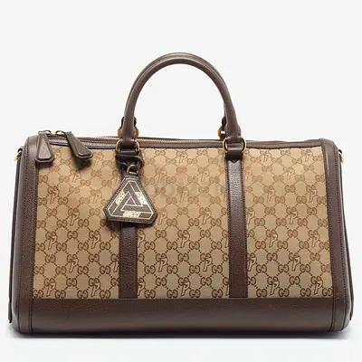 Authentic Gucci Palace Brown/Beige GG Canvas and Leather Duffel Bag