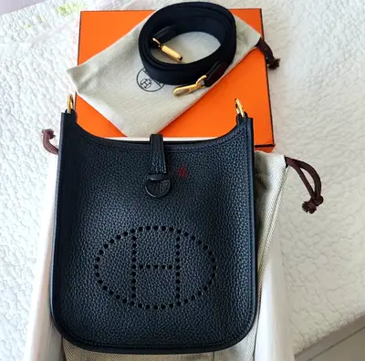 Brand New Hermes Mini Evelyne Black Bag with Gold Hardware - Full Set
