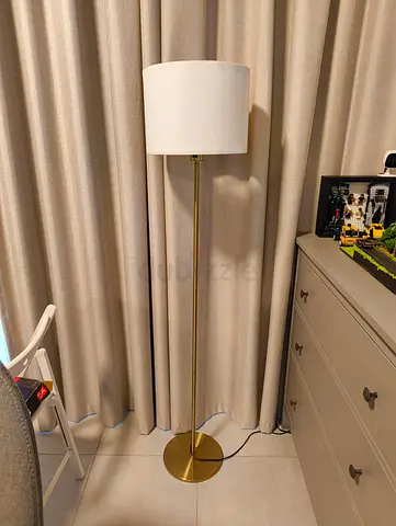 Brass Floor Lamp with White Drum Shade - Good Condition Ikea