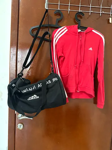 Adidas Pink Zip-Up Hoodie and Black Duffel Bag Set