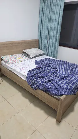 Queen size wooden bed frame without mattress - light oak finish