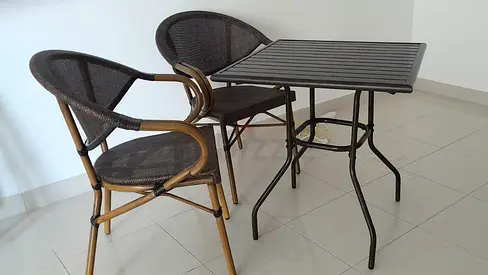 Outdoor Bistro Set — 2 Chairs + Square Table, Rattan-Style