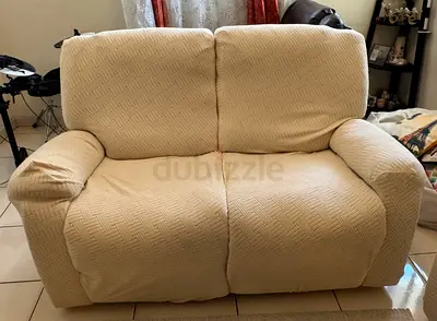 Beige 2-Seater Reclining Sofa in Good Condition