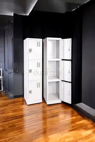 Set of White Metal Locker Cabinets – 6 Compartment Office Lockers