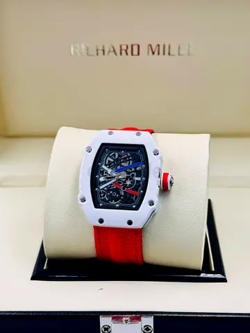 Richard Mille-style Skeleton Dial Watch with Red Fabric Strap