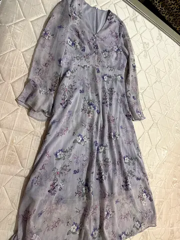 Lavender Floral Print Long Sleeve Dress