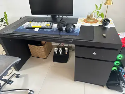 Ikea Black Office Desk with Drawer and Pedestal