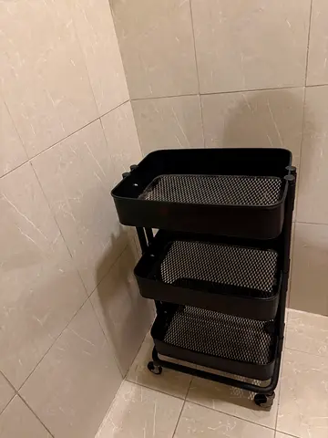 Black 3-Tier Metal Rolling Storage Trolley - Good Condition