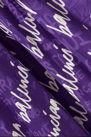 Balenciaga Purple Logo Printed Silk Wide Leg Pants
