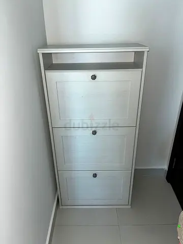 White 3-Compartment Shoe Cabinet with Shelf