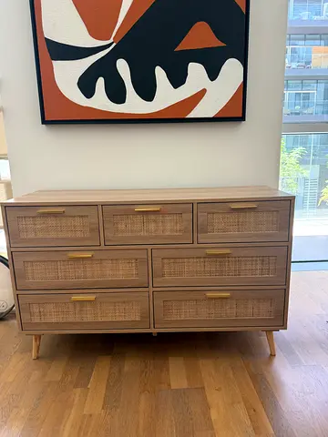 Wooden Dresser with Woven Rattan Drawer Fronts - 6 Drawers