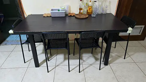 IKEA black dining table with 4 matching chairs - sturdy and simple