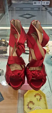 Elegant Red Satin Strappy Sandals with Knot Detail
