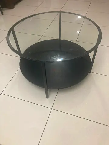 Round Glass Top Coffee Table with Black Metal Base (75cm diameter)