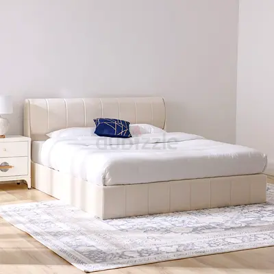 Cream linen upholstered king hydraulic bed