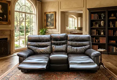 Gently used 3-seater black leather reclining sofa