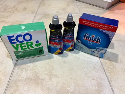 Dishwasher detergent, rinse aid and salt bundle (Finish + Ecover).