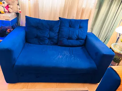 Blue 5-Seater Velvet Sofa - Good Condition