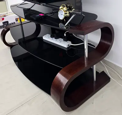Modern S-shaped TV Table with Glass Shelves -  49 AED ONLY - Limited Offer