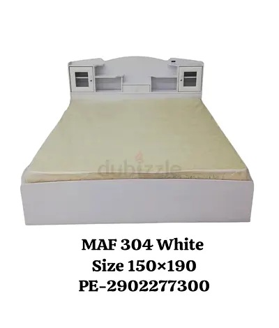 White Wooden Double Bed with Headboard Storage (150 x 190 cm)