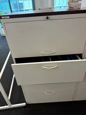 White Office Filing Cabinet with Sliding Doors and Drawers